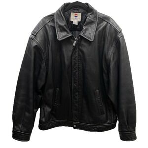 Vintage PEPSI Genuine Leather Black Bomber Jacket Men's XL Biker Coat 80's 90's